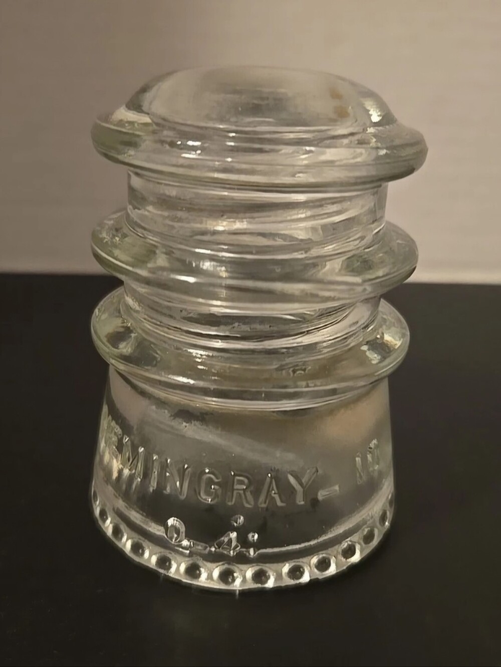 Vintage Clear Glass Insulator Cap Heminggray 10 3.25" USA